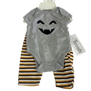 Baby Halloween Ghost‎ Bodysuit Pants Set Size NB Orange Stripe Outfit New